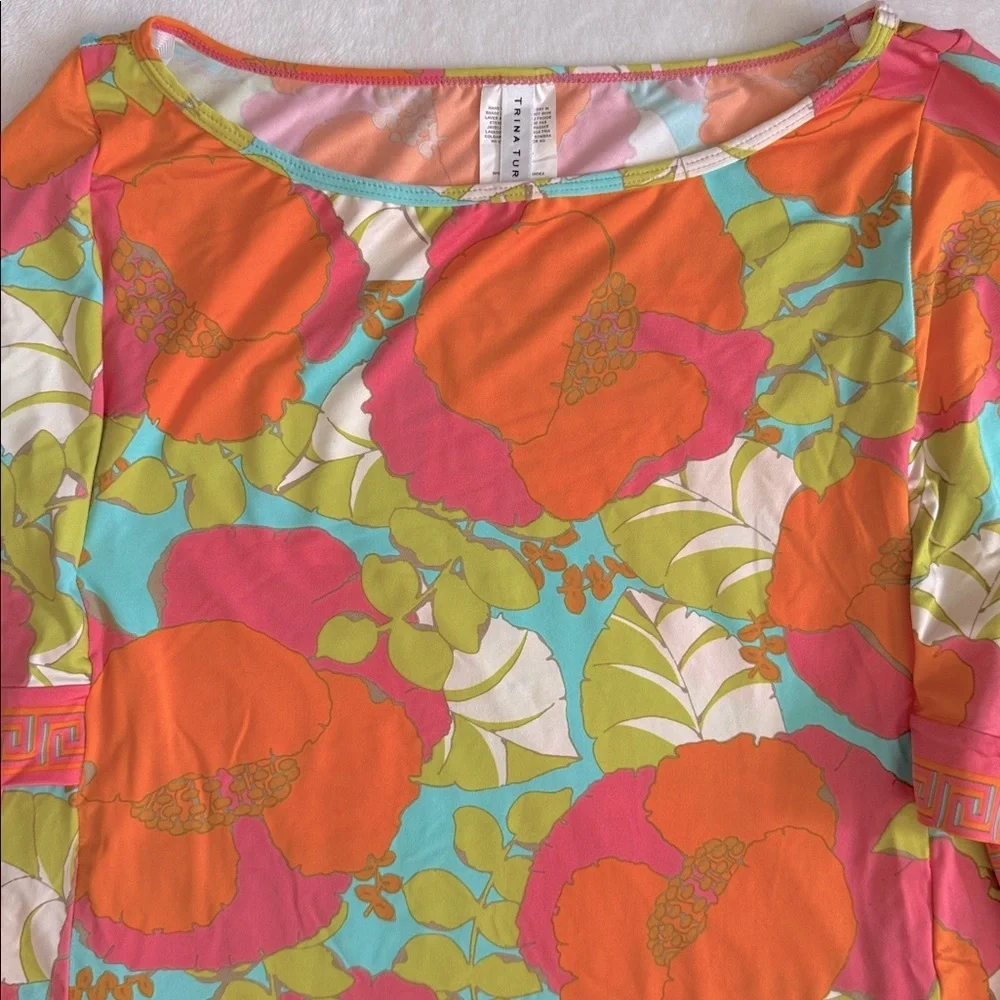Trina Turk | Playa De Flor Tropical Floral Print Tunic Coverup Mini Dress (M) - Picture 5 of 16